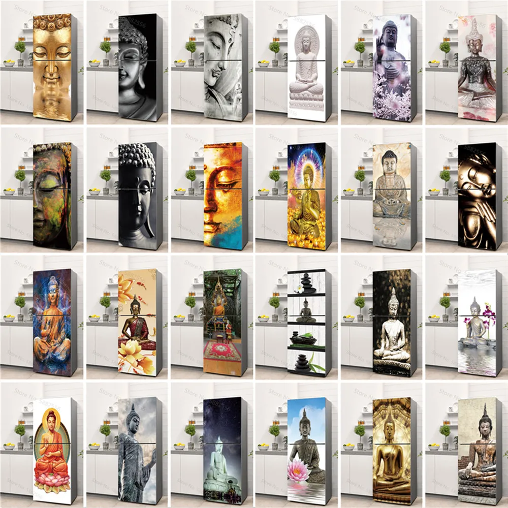 Full Cover Adhesive - Buddha Art Vinyl Koelkast Sticker Volledige