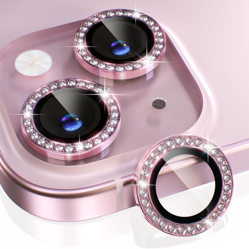 Tempered Glass Screen 9H - 1 stuks roze glitter diamant camera