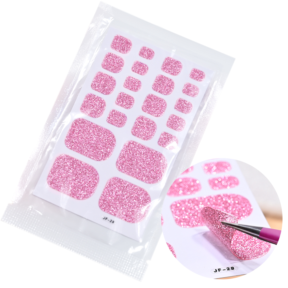 Full Cover Adhesive - 22Tips Roze Glitter Teen Nagel Sticker